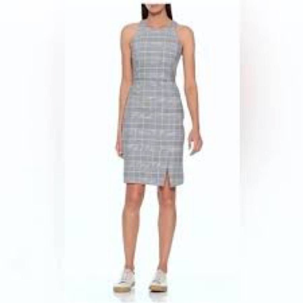 Banana Republic Gray Plaid Bi-Stretch Racer- Neck Women's‎ Dress, Office